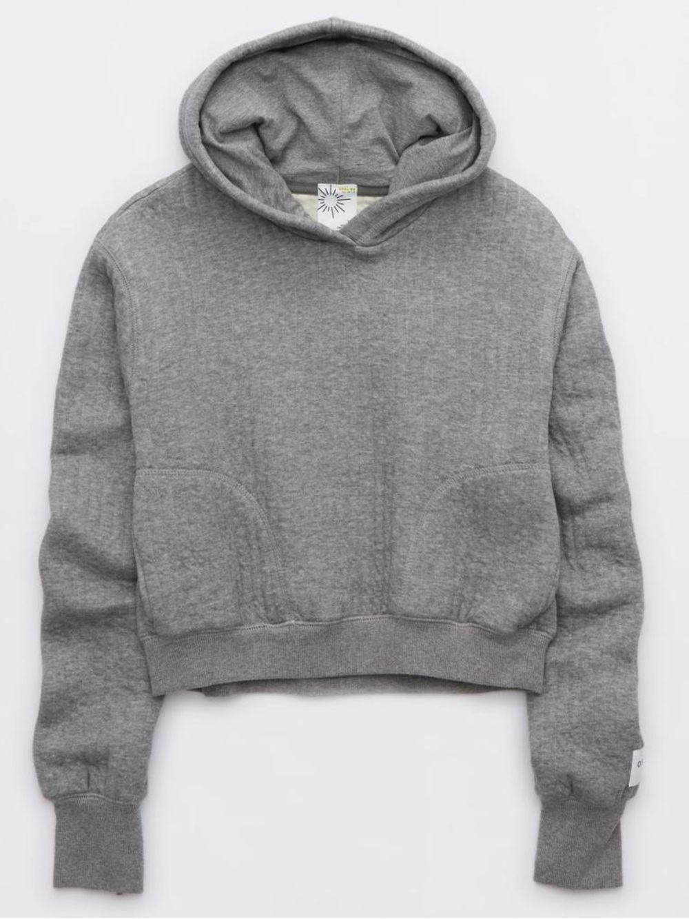OFFLINE by Aerie Coffee Run Quilted Hooded Cropped Sweatshirt - Light Gray | XS